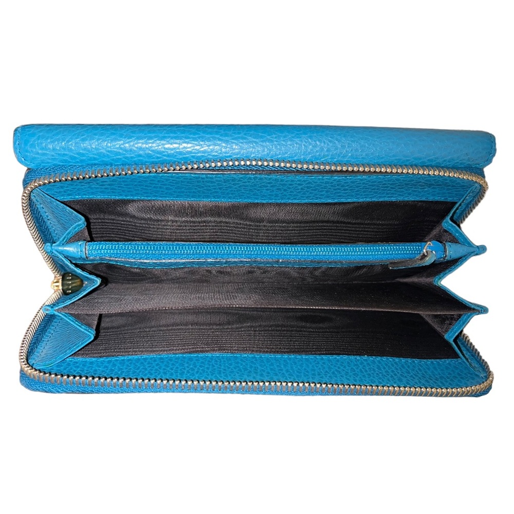 GUCCI Interlocking GG Zip Snap Teal Blue Leather Long Wallet - Picture 5 of 12